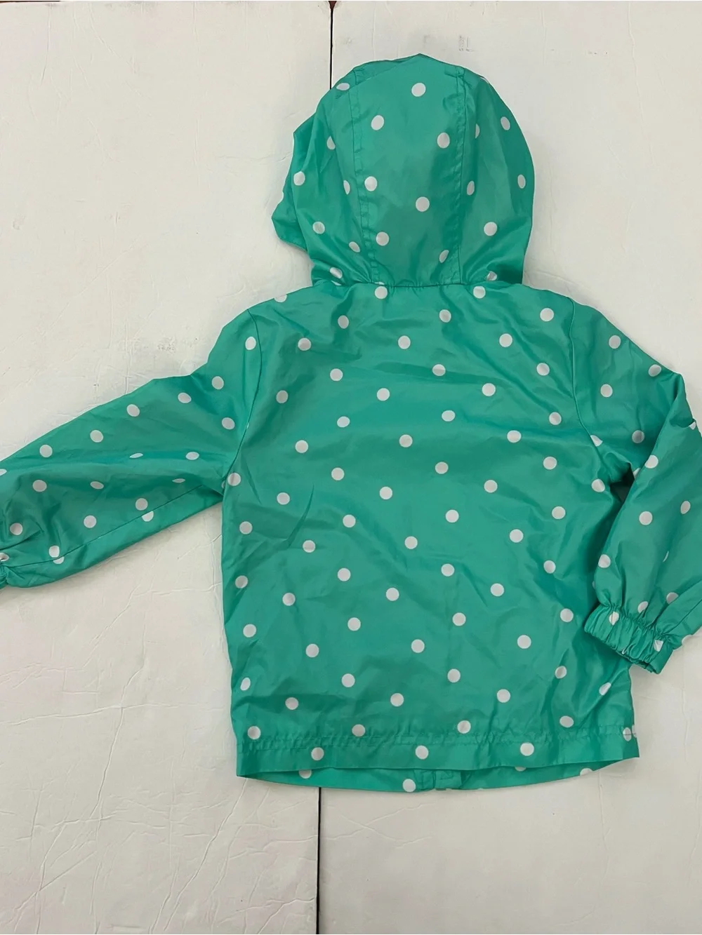 2T Cherokee Girls' Teal Polka Dot Hooded fully lined Rain Jacket NWOT never worn